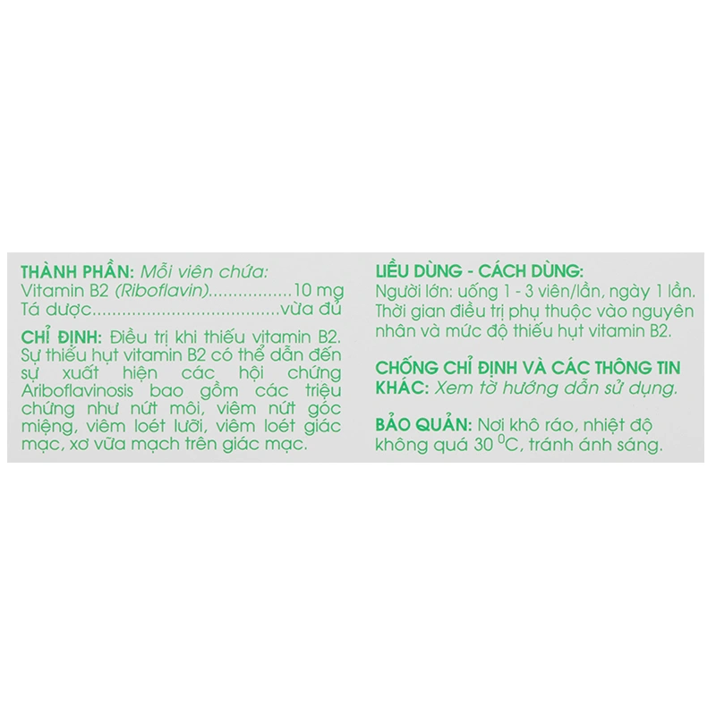 Vitamin B2 Traphaco 10mg dự phòng và điều trị thiếu vitamin B2 (6 vỉ x 10 viên) - 6